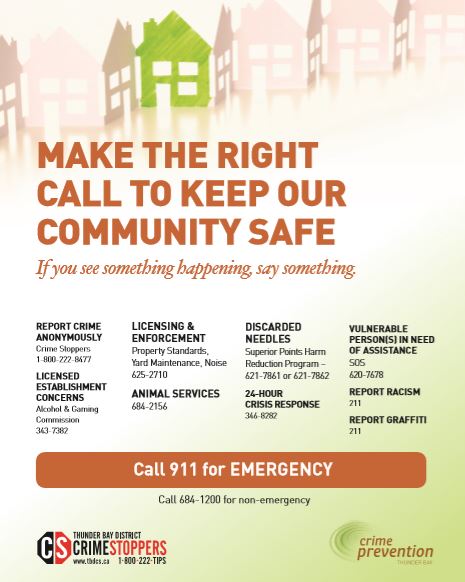 Poster listing various community safety contacts