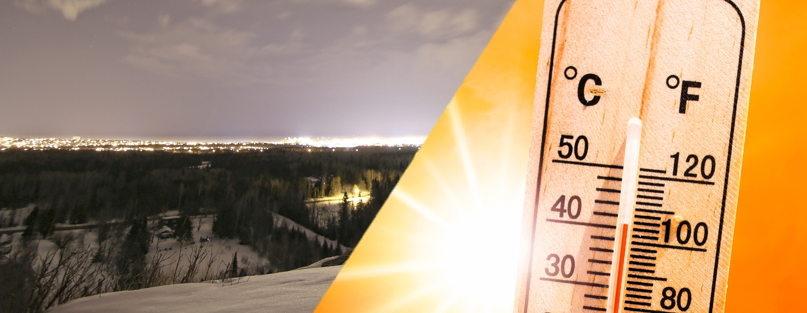 thermometer over an aerial view of forest