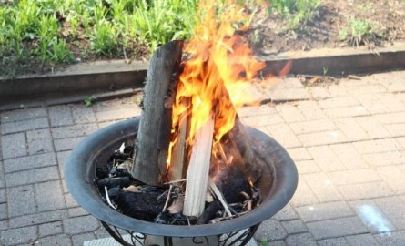 fire pit with burning logs