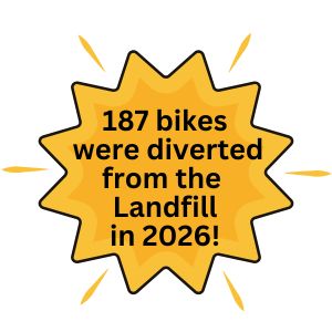 star with text inside it: 187 bikes were diverted from the Landfill in 2026