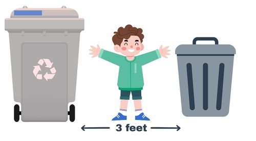 recycling cart, child, garbage can 