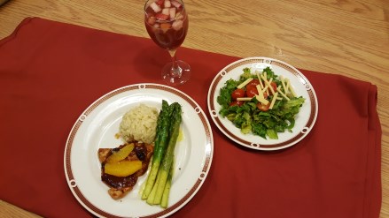 Special Occassion Dinner with two plates of food and a drink