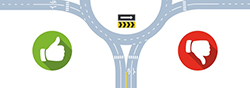 Graphics of a roundabout, thumbs up and thumbs down