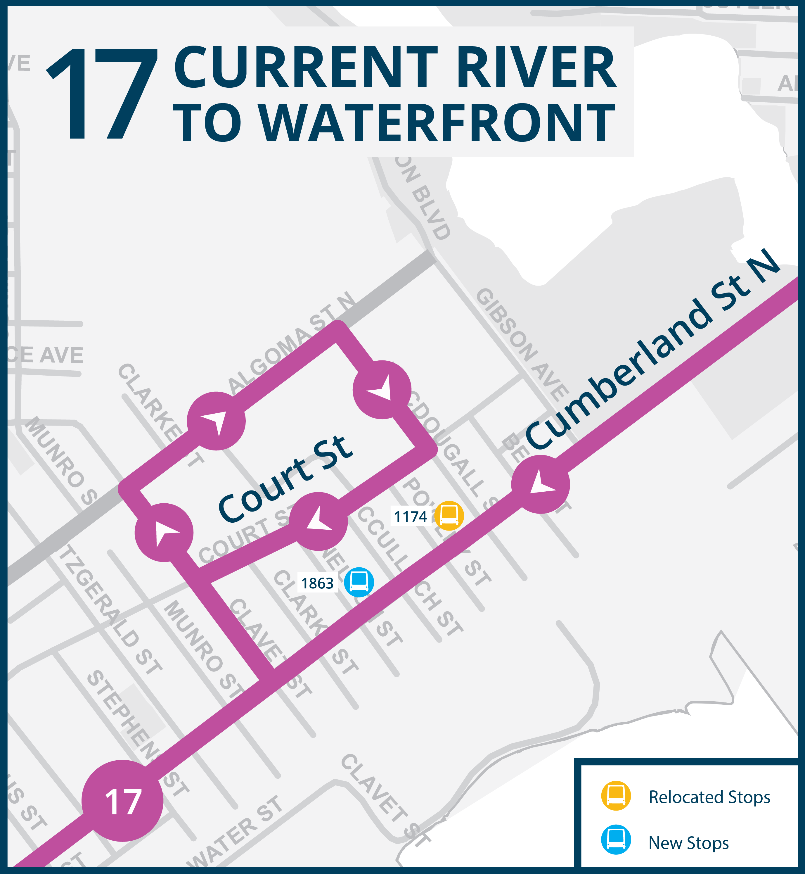 17 Current River Stop Changes an image showing the stop changes for route 17 current river