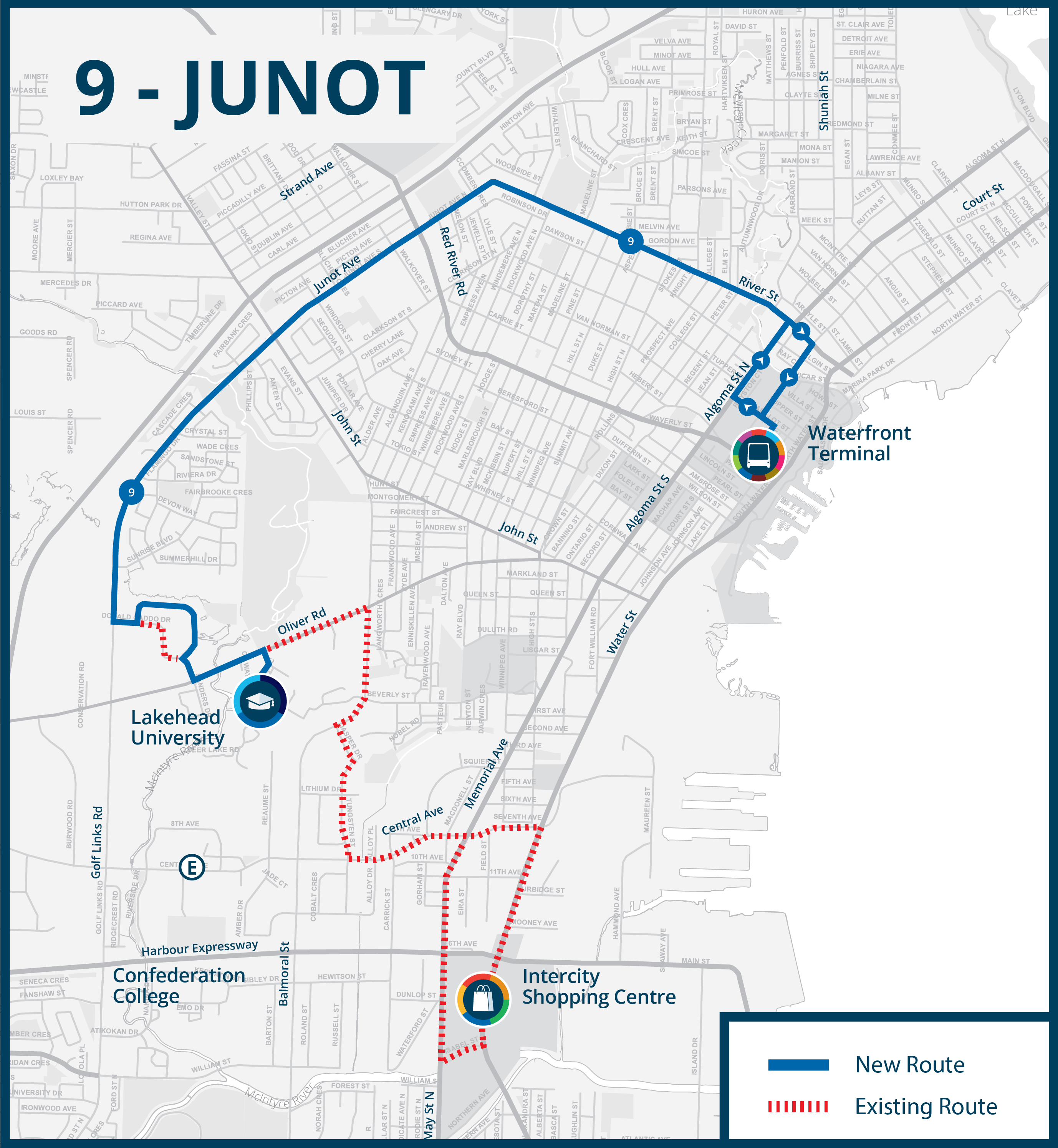 Route 9 - Junot Route Map - Fall 2025 a map showing the new 9 - junot route. a dotted line shows the existing route that will no longer be serviced.