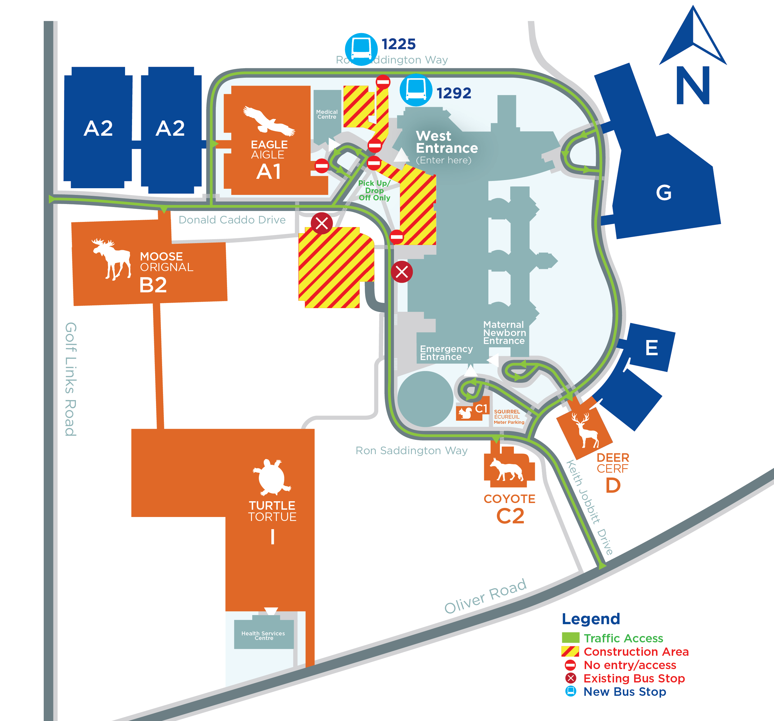 an image showing the bus stop relocations at Thunder Bay Regional Health Sciences Centre