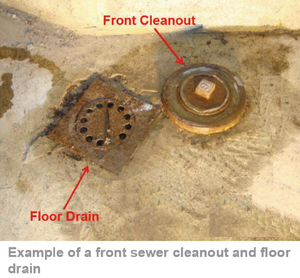 front sewer clean-out and floor drain