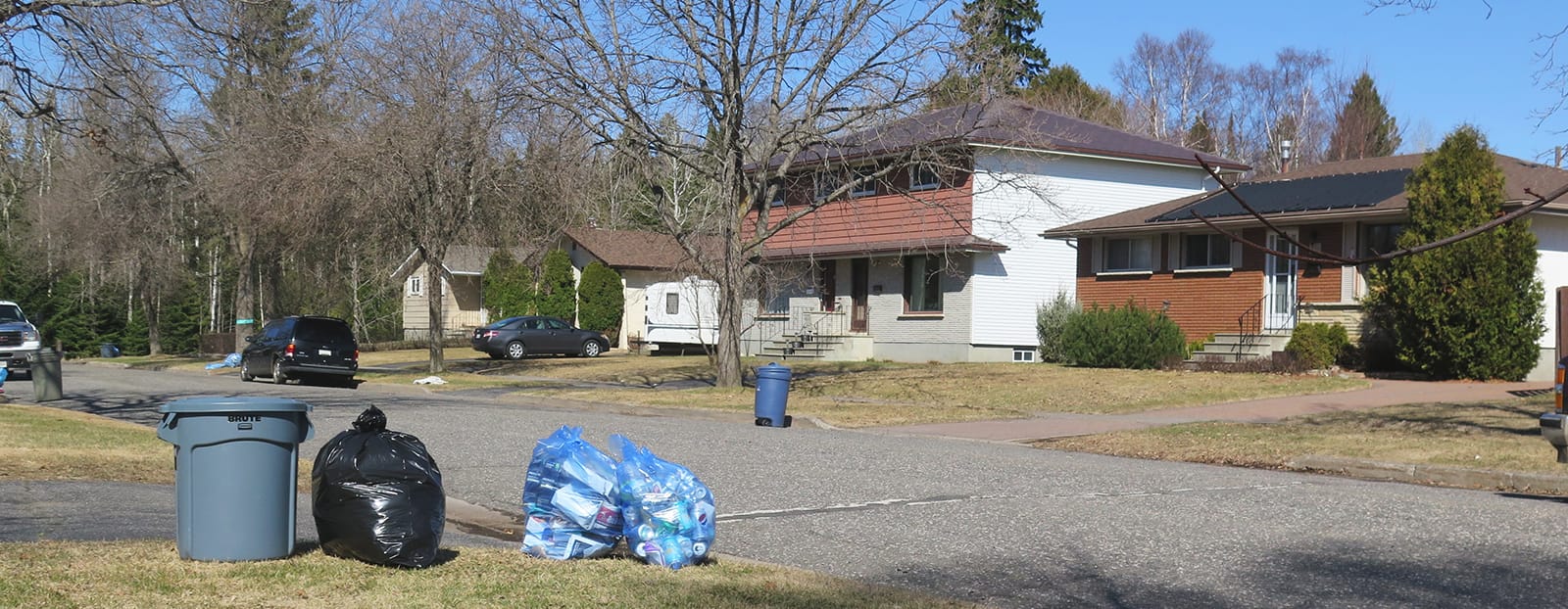 garbage and recycling on roadside