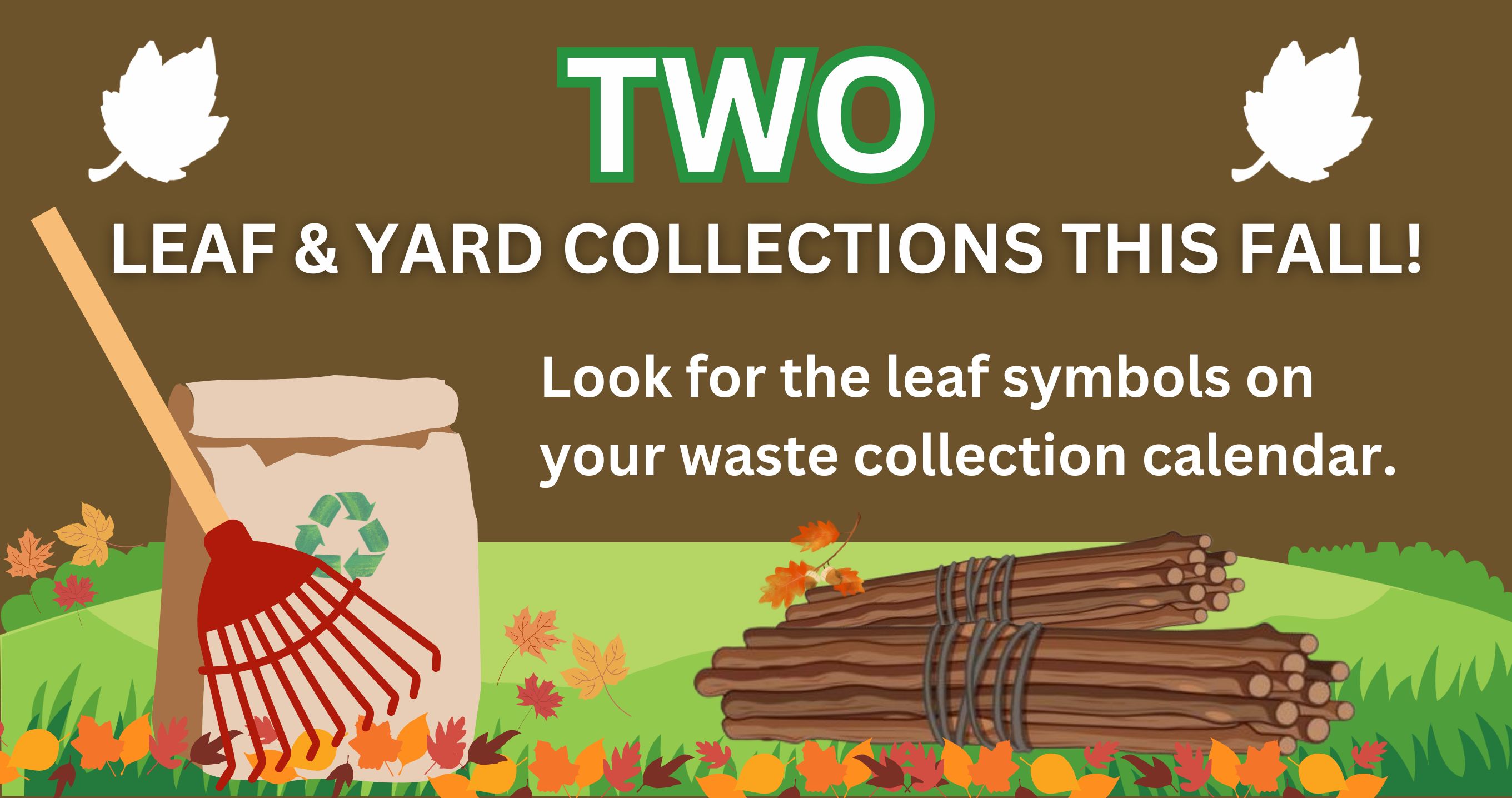 fall leaves, kraft bag and rake