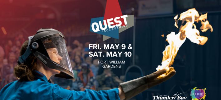Performer breathing fire at Quest Tech & Gaming at Fort William Gardens