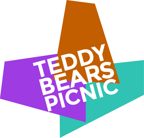 Logo of Teddy Bears Picnic featuring three geometric shapes in pink, blue, and brown. The logo reads "teddy bears picnic".