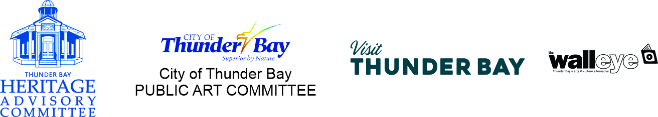 Logo Banner Including The City of Thunder bay Heritage Advisory Committee, Tourism Thunder Bay, The City of Thunder Bay Public Art Committee, and The Walleye. 