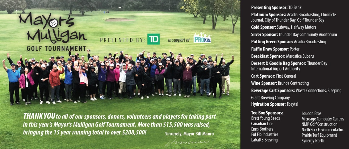Mayor's Mulligan Thank You Ad with a large group of people on golf green