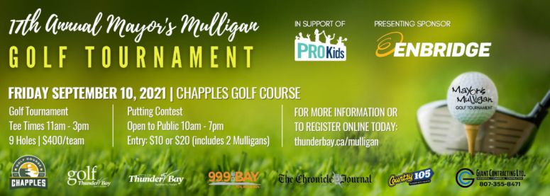 Mayor's Mulligan Advertisement with a golf tee and club