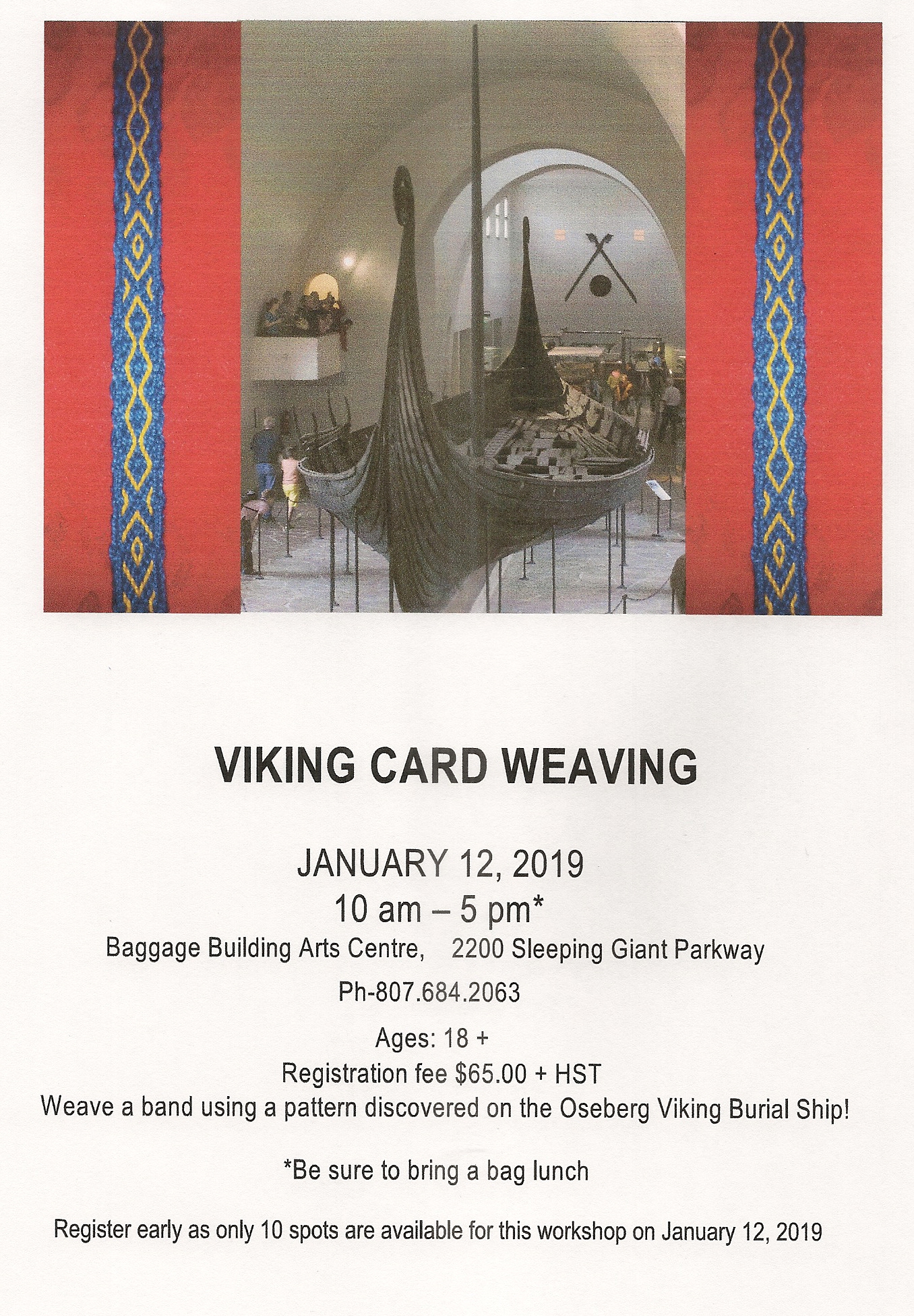 Poster for Viking Card Weaving Workshop Poster with image at the top and text describing the Viking Card Weaving Workshop at the bottom