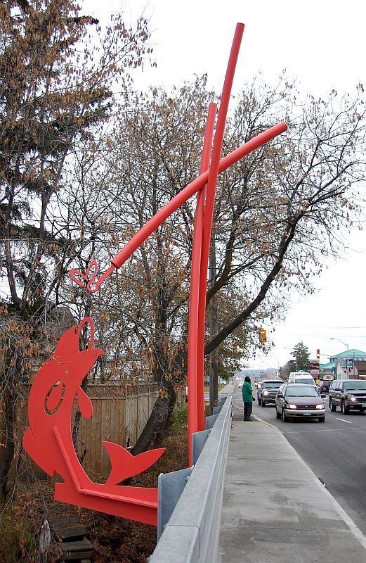The Angler and the fish sculpture, close up of fish