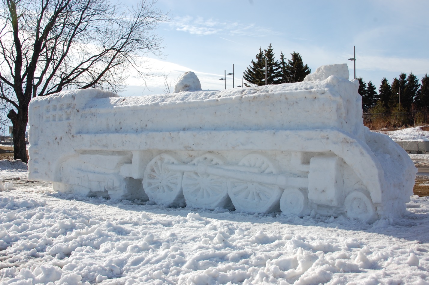 Snow sculpture of a locamotive