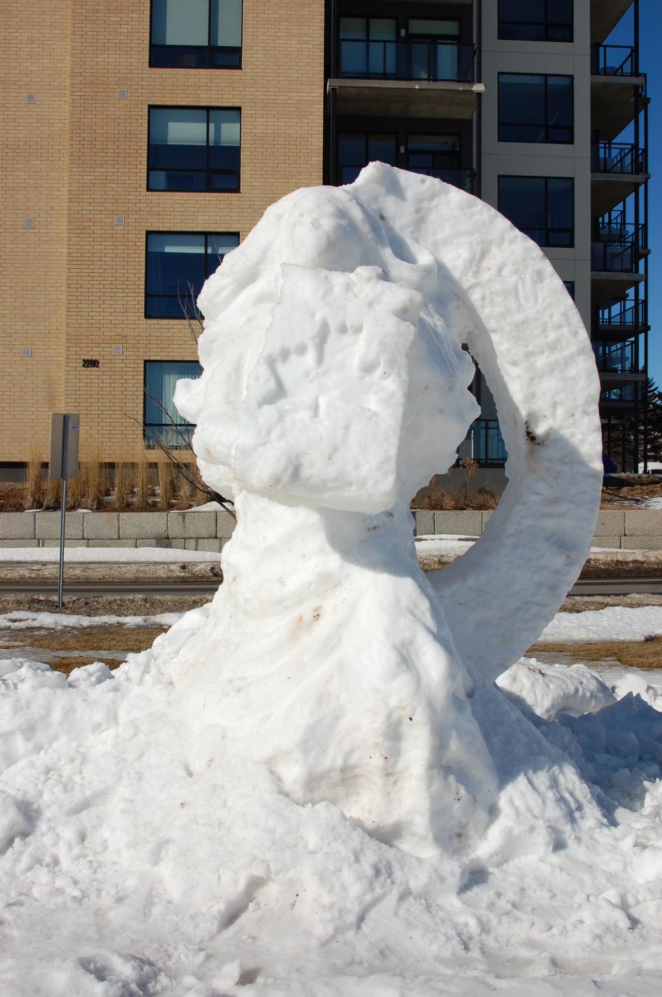 Snow sculpture called winged victory