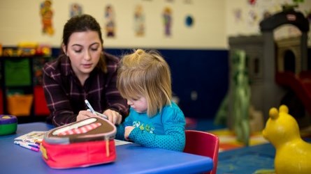 woman and child at table