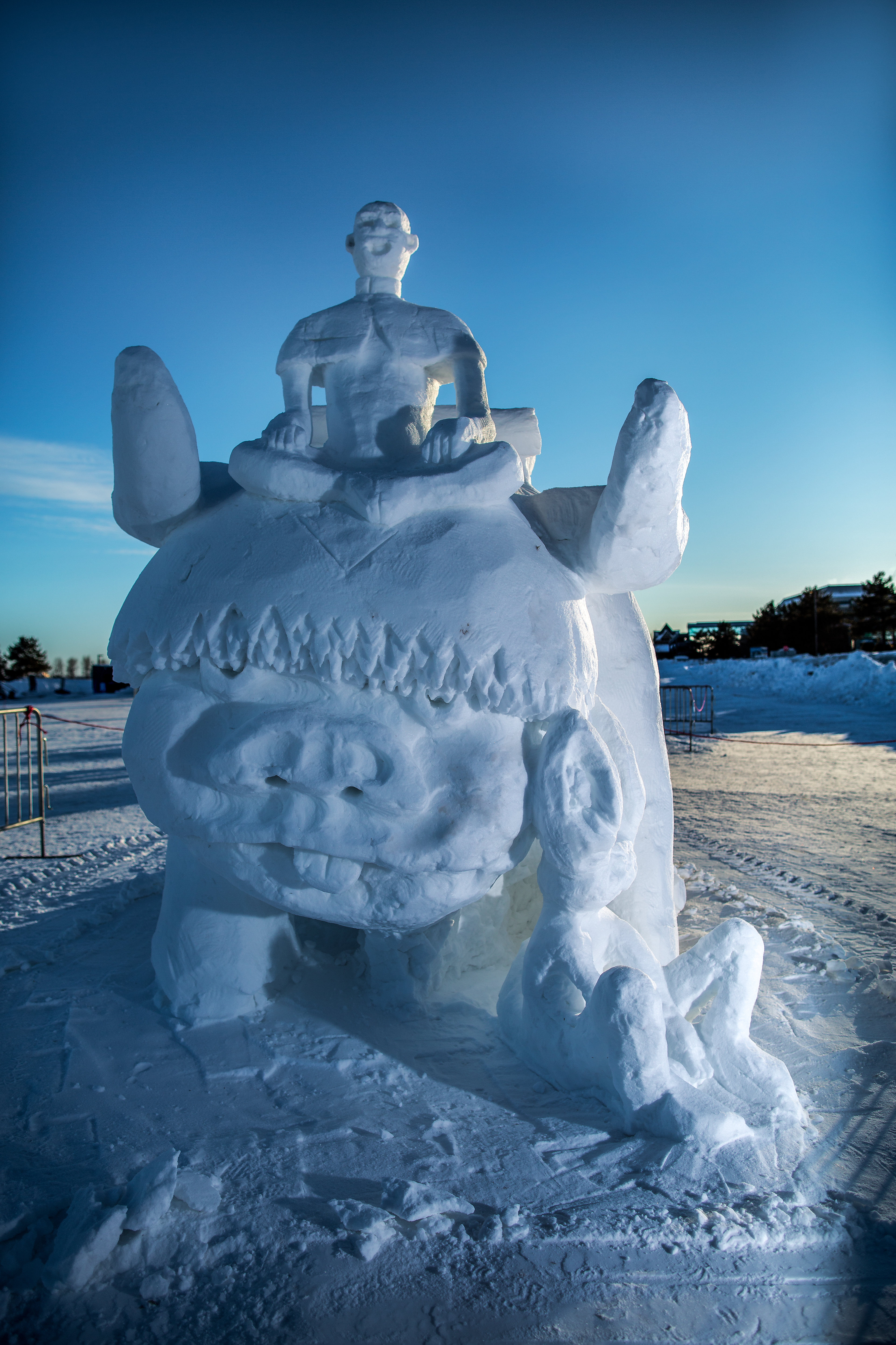 A snow sculpture of the cartoon character Appa Yip Yip