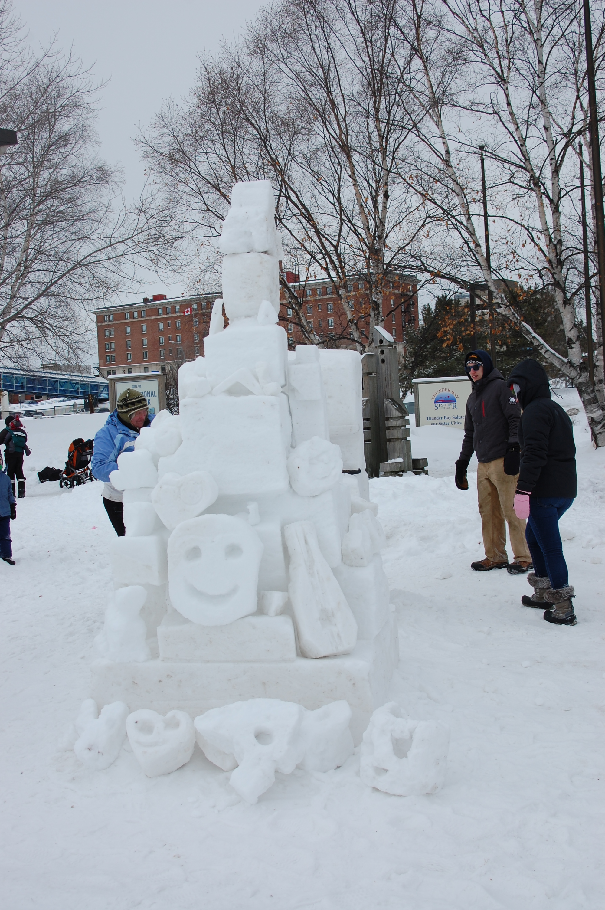 A snow sculpture amalgamation of smaller snow sculptures