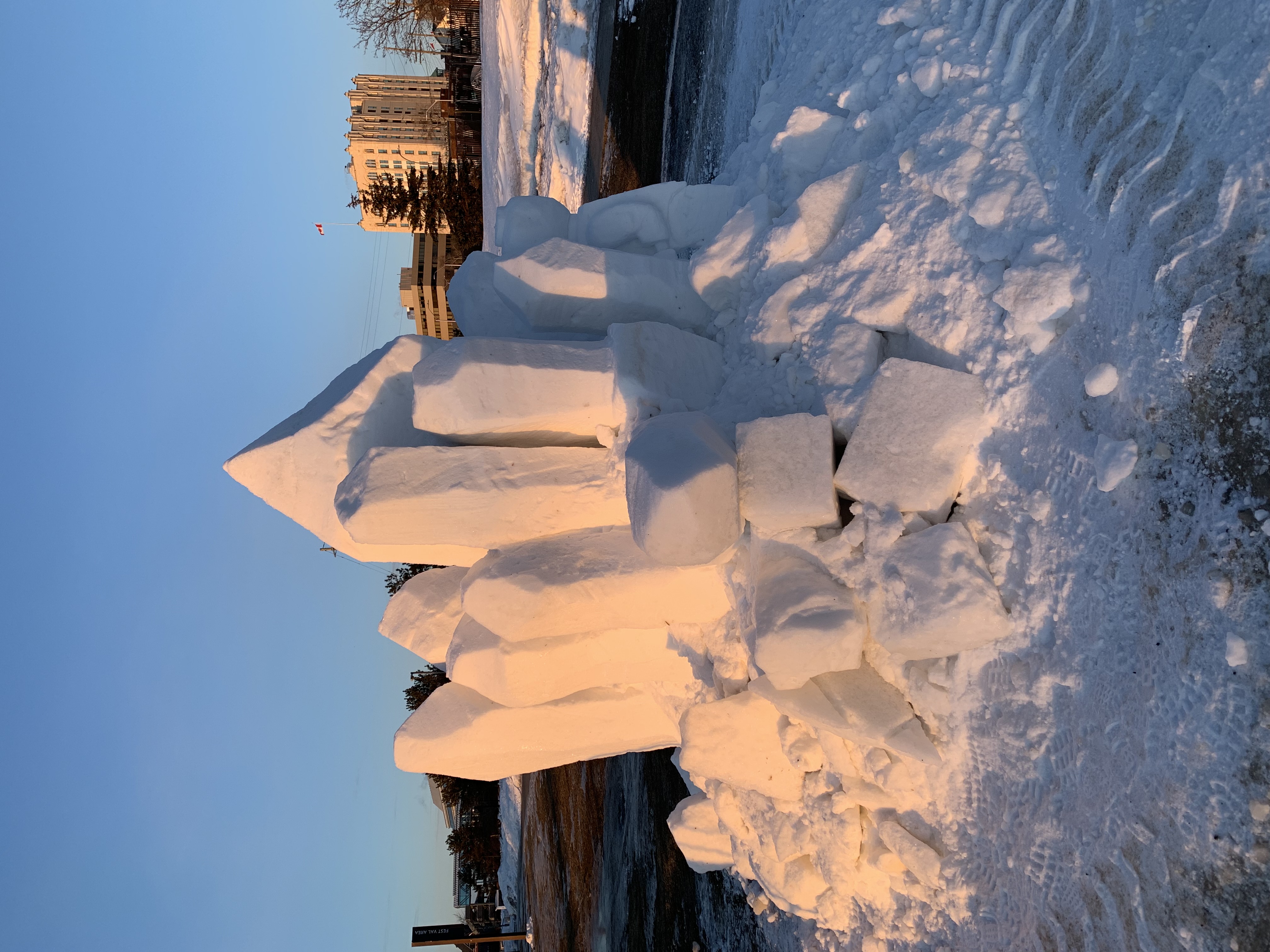 A snow sculpture of an amethyst crystal