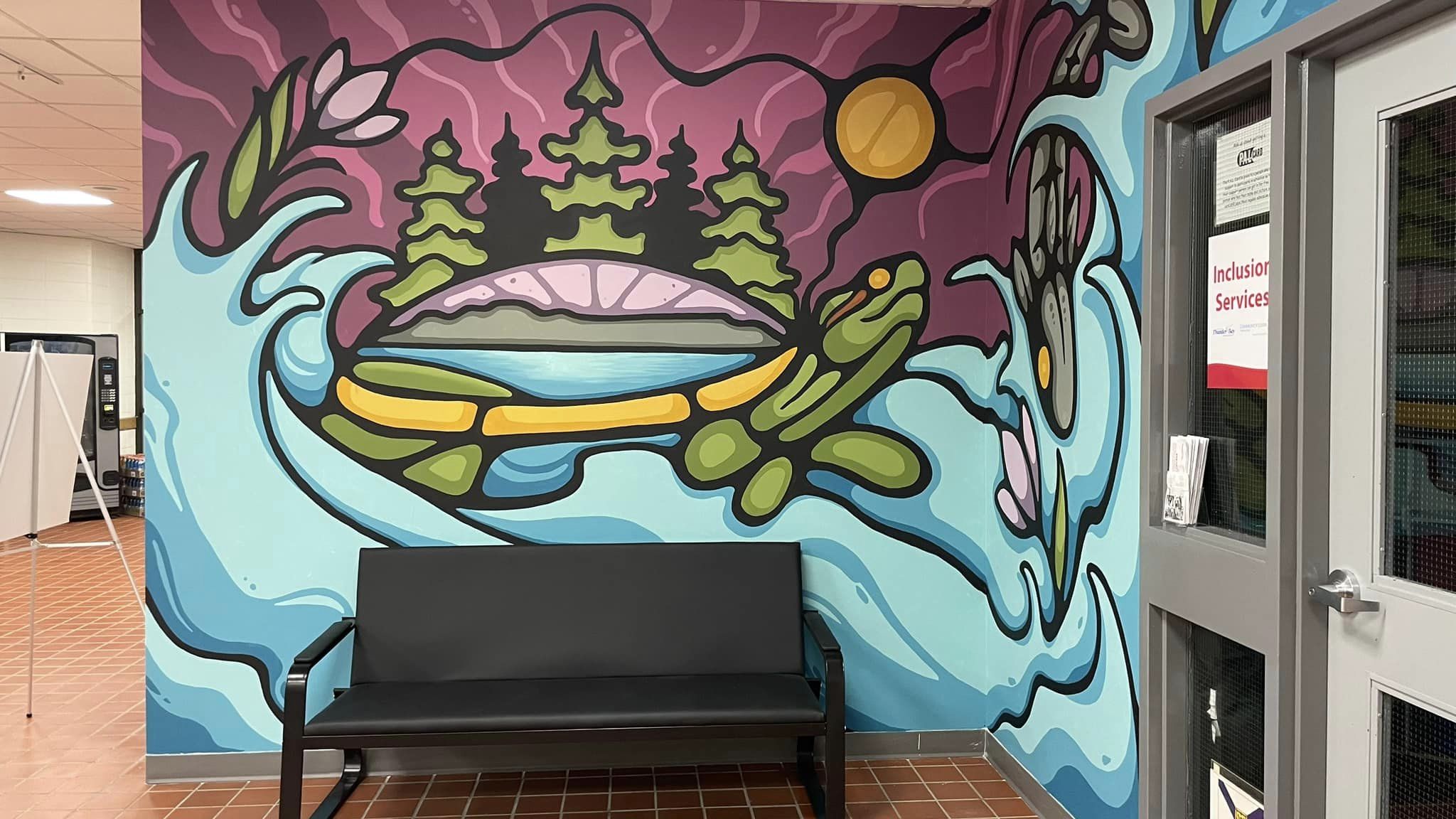 Photo of Ryan Poomans mural showing turtle island
