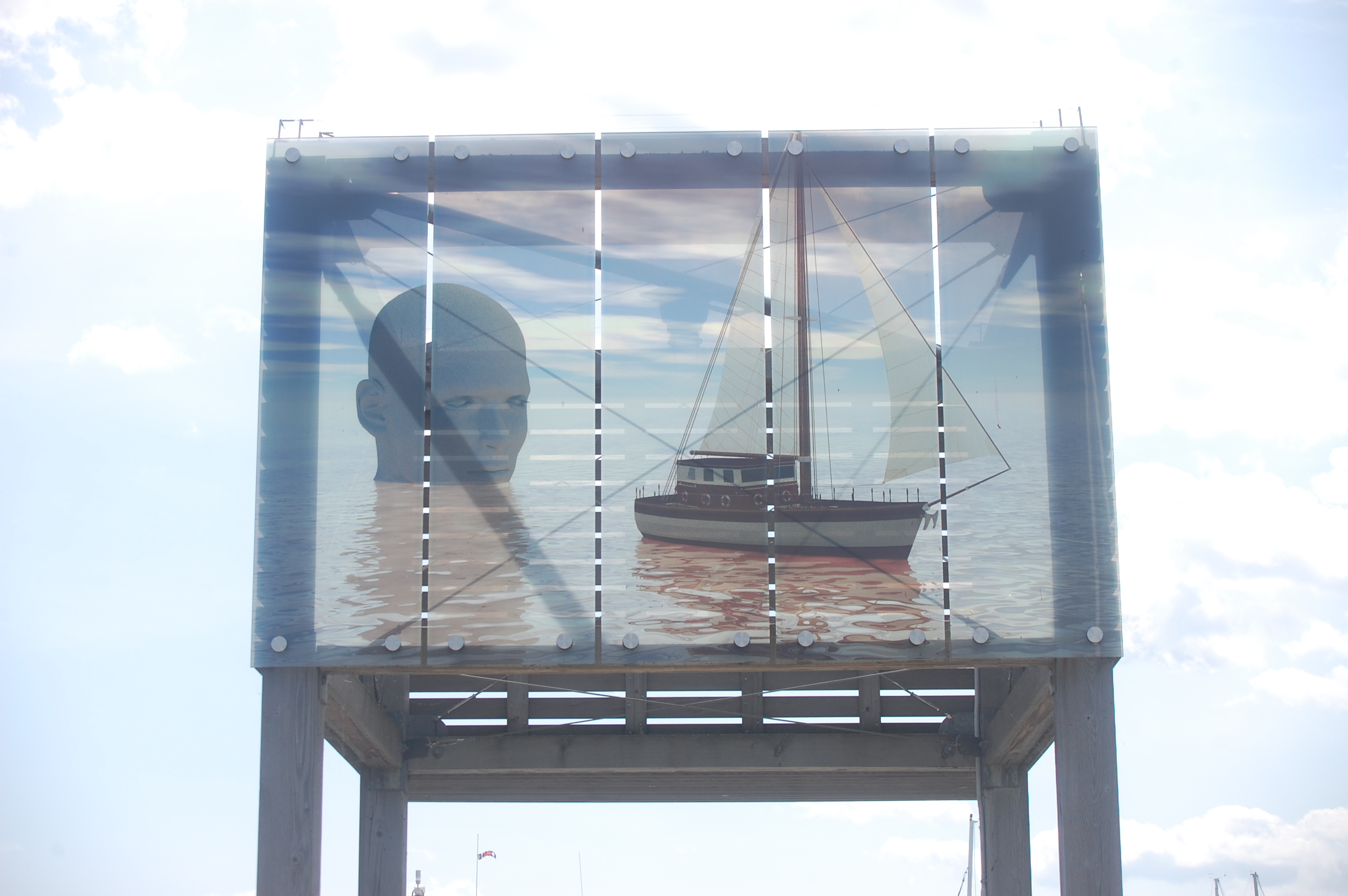 A glass pane install of the artwork Ulysses