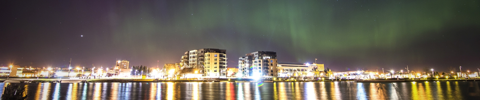 Waterfront View of the City of Thunder Bay with the Northern Lights