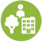 land planning icon with person, building and tree
