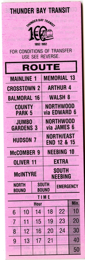 A ticket detailing the conditions of transfer from one bus to the next