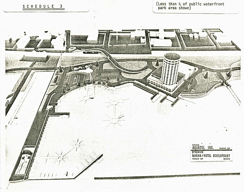A hand drawn map showing a hotel, four piers and pathways