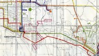 A map showing routes taken by buses in the city