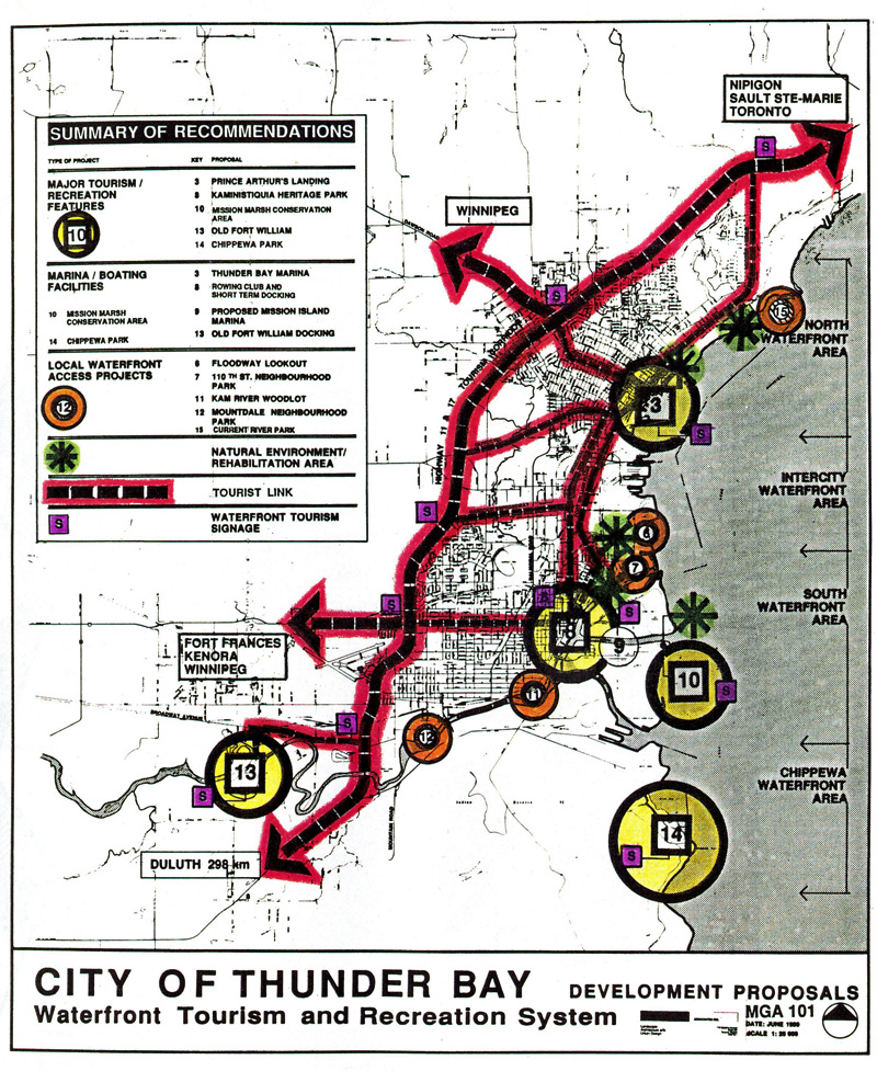 A map of the Thunder Bay waterfront and surrounding area