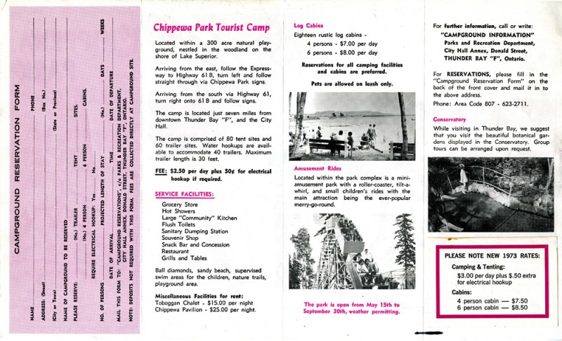 A brochure on white paper with pink and black writing
