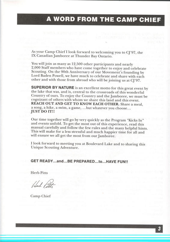 A typed document detailing the activties that occured during the Jamboree