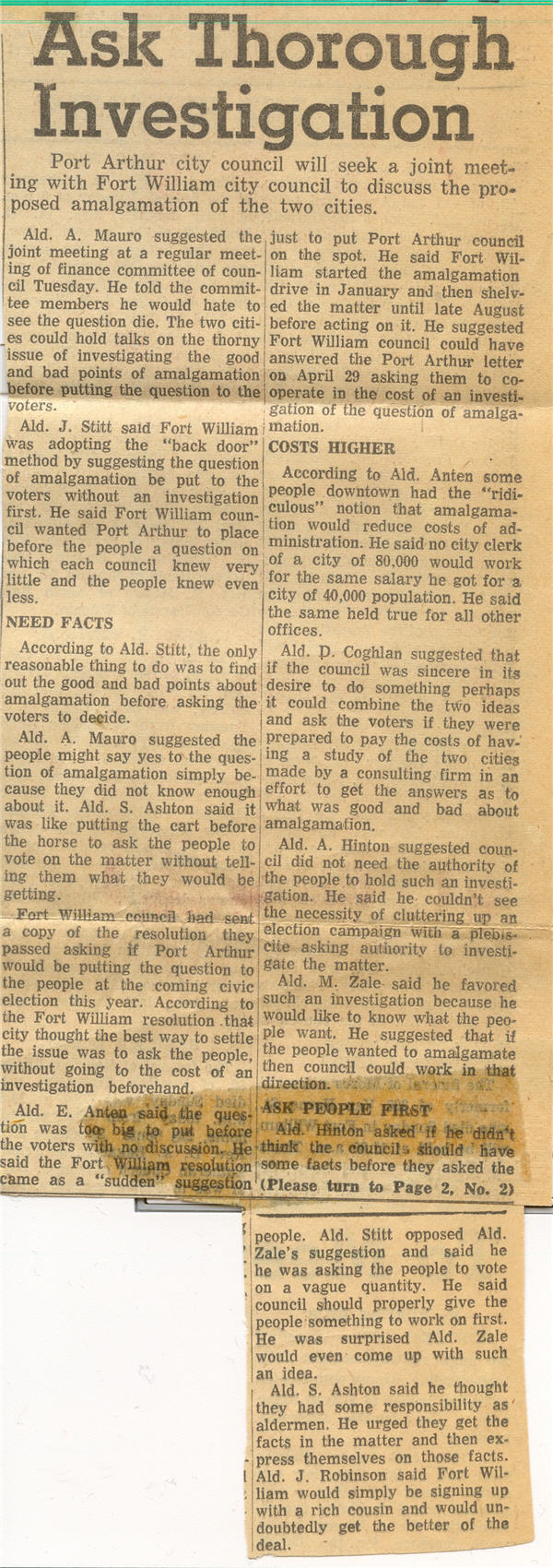 A newspaper article cut from a larger piece of paper