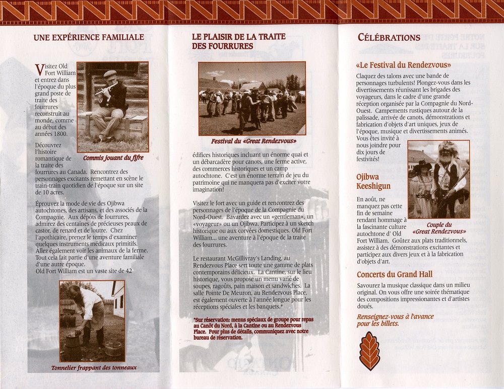 Old Fort William Welcome Pamphlet Back with images and text
