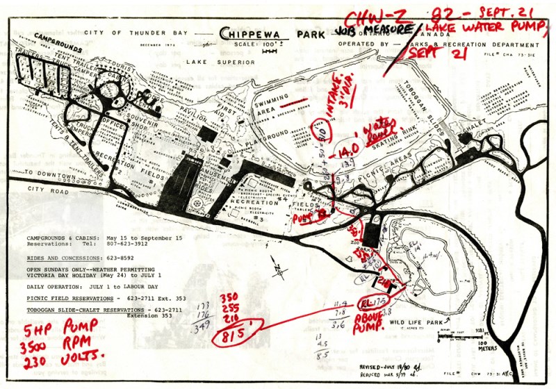 A drawn map of Chippewa Park and the surrounding area