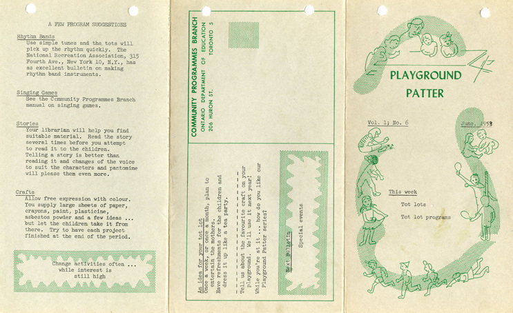 A typed brochure on activities dedicated to play and playgrounds