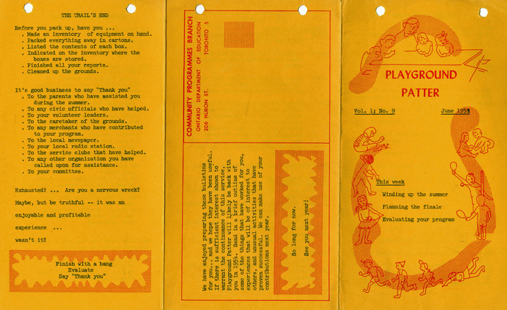A pamphlet detailing activities for play and playgrounds