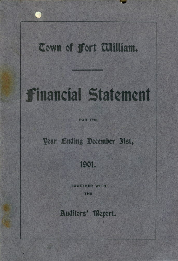 A blue paper with black writing detailing the finances for Fort William