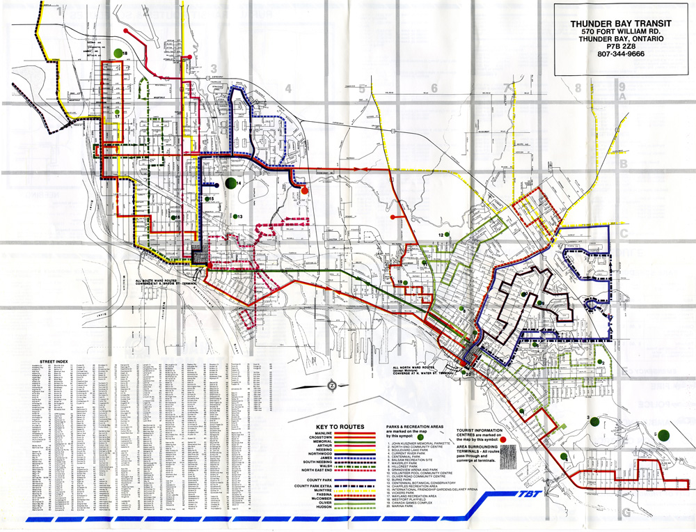 A map depicting transit routes for the City of Thunder Bay