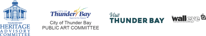 Logo Banner Including The City of Thunder bay Heritage Advisory Committee, Tourism Thunder Bay, The City of Thunder Bay Public Art Committee, and The Walleye.