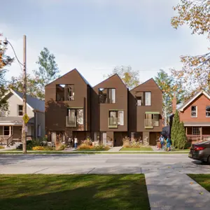 A row of stacked townhouses