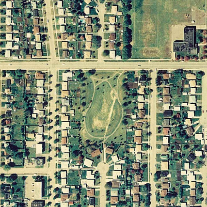 An aerial view of the parkland and surrounding residental area