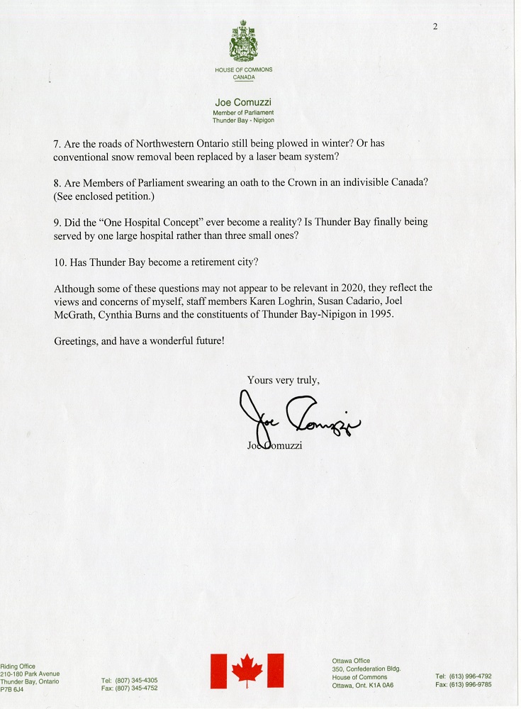 Joe Comuzzi letter