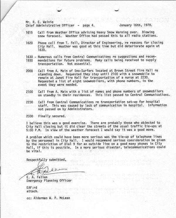 A typed case report detailing the events of the 1977 snowstorm
