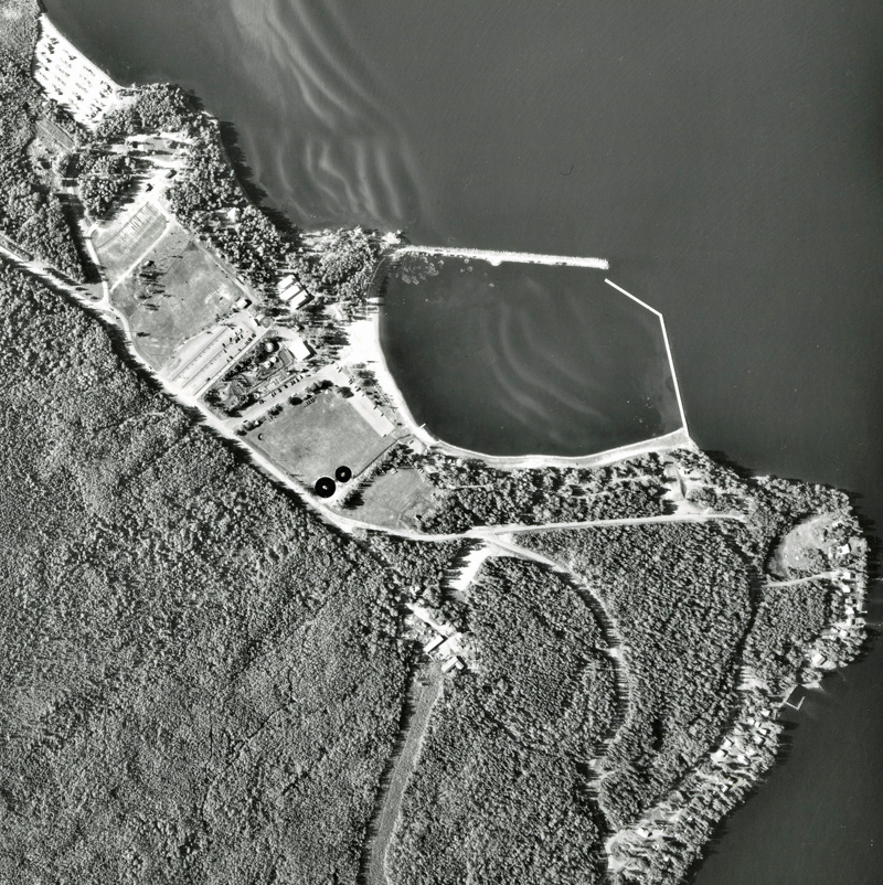 An aerial view of the park showing the beachfront and surrounding area