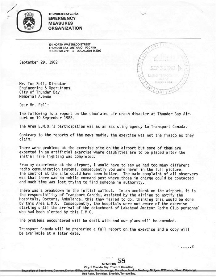 A typed document detailing what occured during the simulated airplane crash exercise